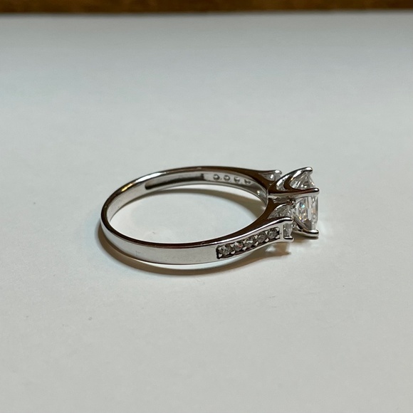14K White Gold Zirconia Engagement Trilogy Ring w/Accents - Picture 5 of 8